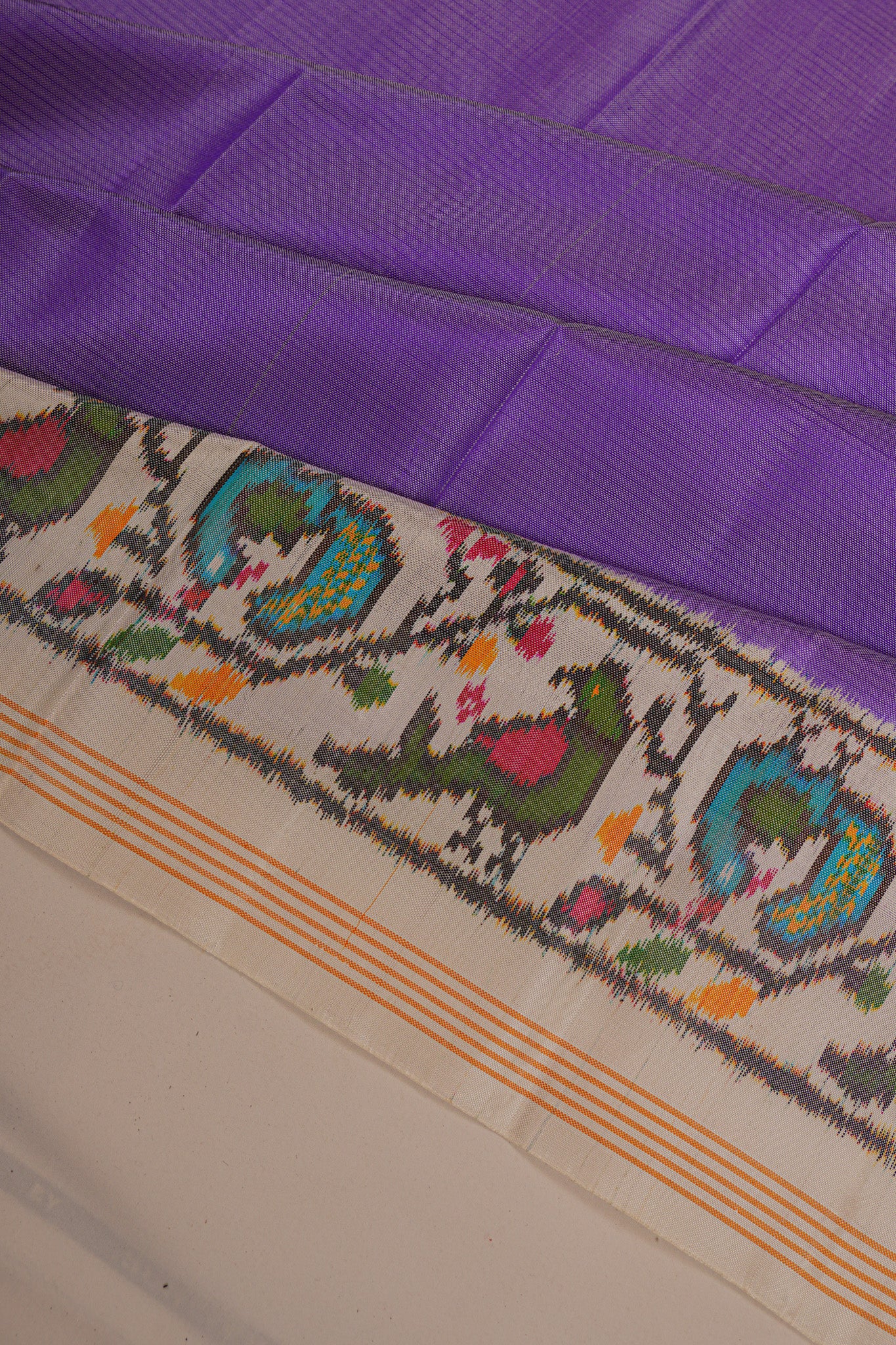 Semi Patan Silk Ikat Plain Lavender Saree