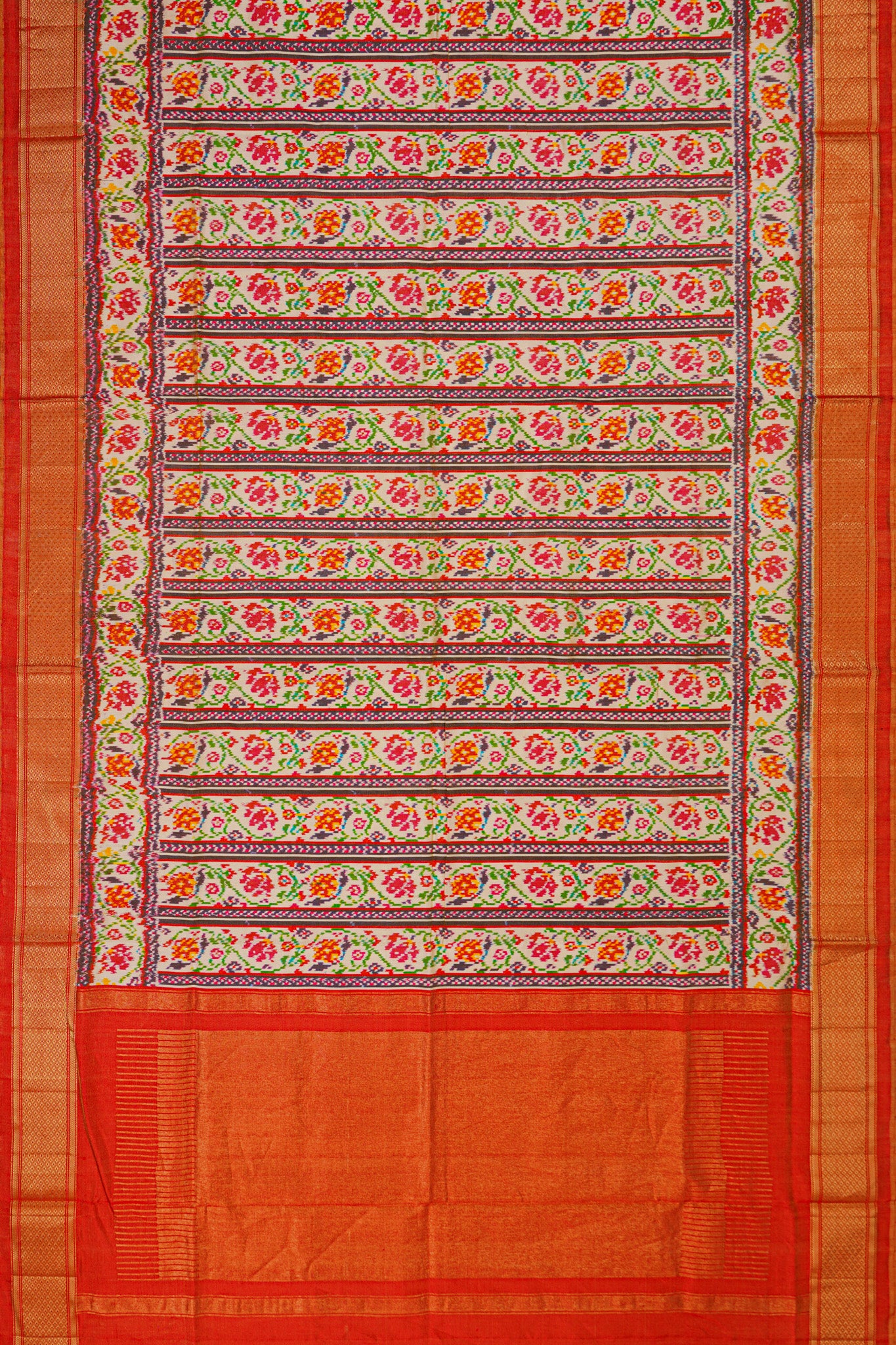 Kanchipuram Silk Ikat Brocade Cream Saree