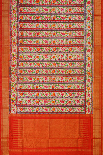 Kanchipuram Silk Ikat Brocade Cream Saree