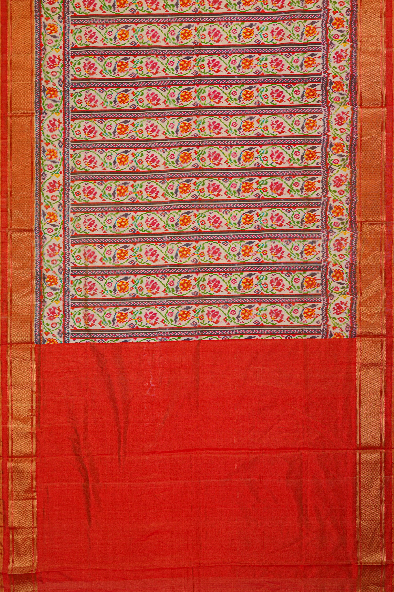 Kanchipuram Silk Ikat Brocade Cream Saree