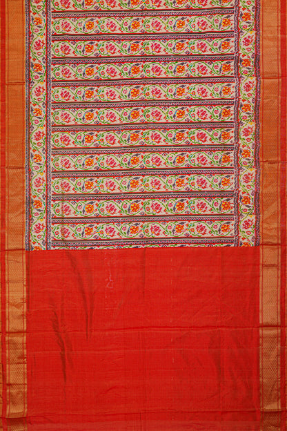 Kanchipuram Silk Ikat Brocade Cream Saree