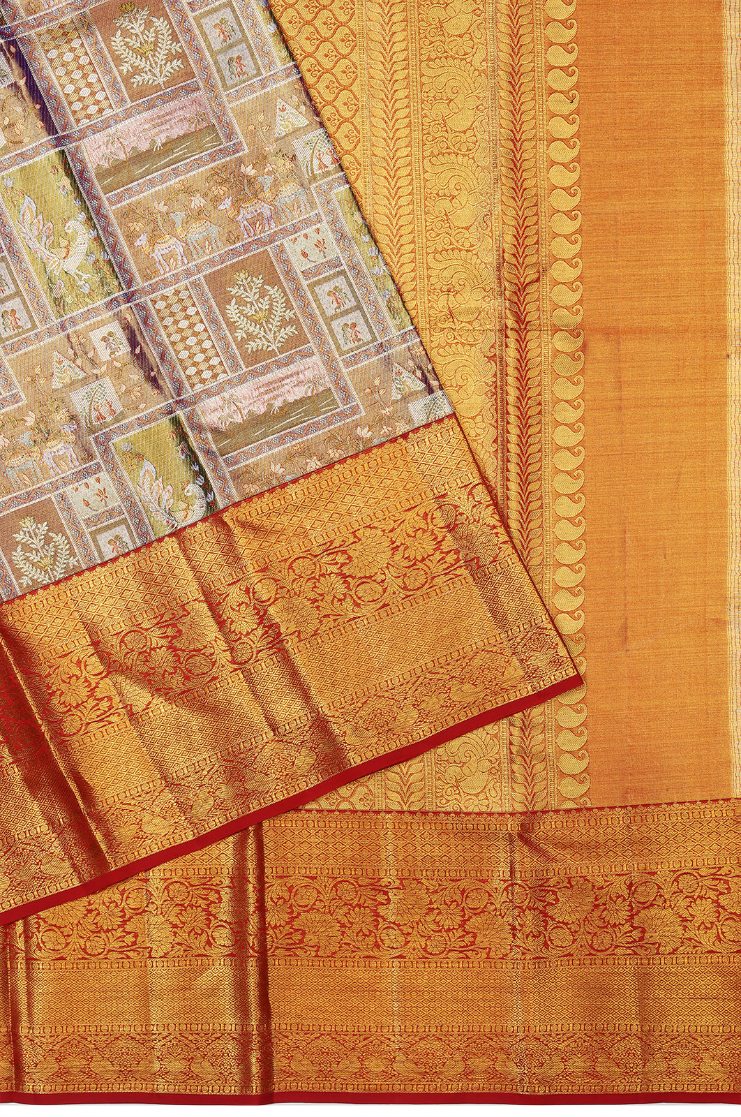 Taranga Kanchi Silk Tissue Brocade Brown Saree