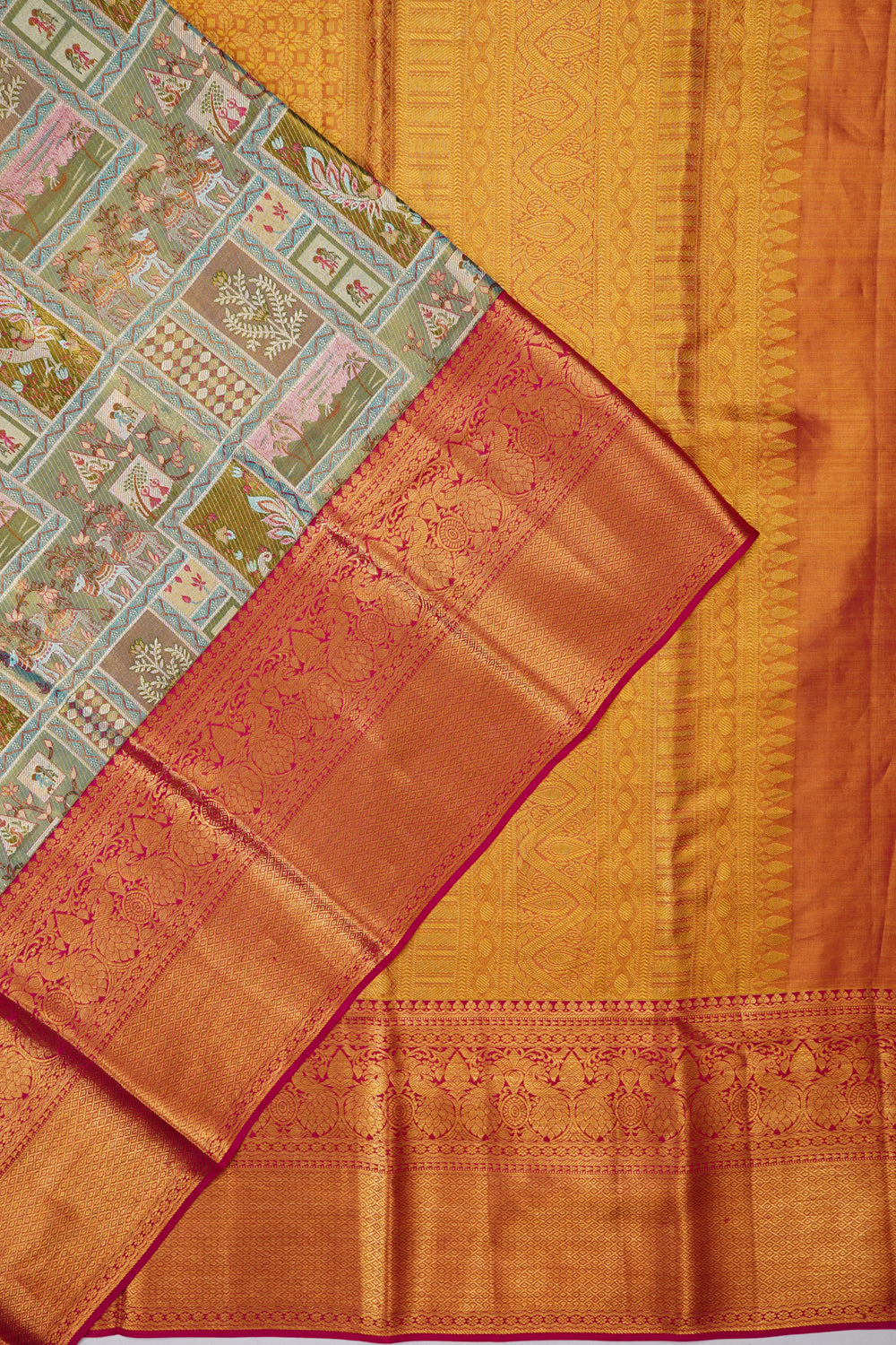 Taranga Kanchi Silk Tissue Brocade Green Saree