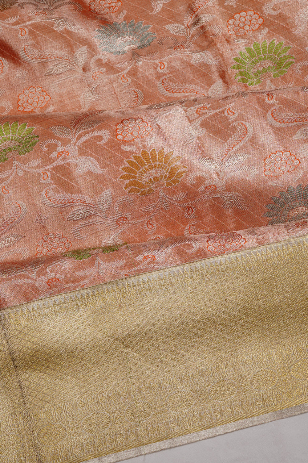 Taranga Kanchi Silk Tissue Brocade Peach Saree