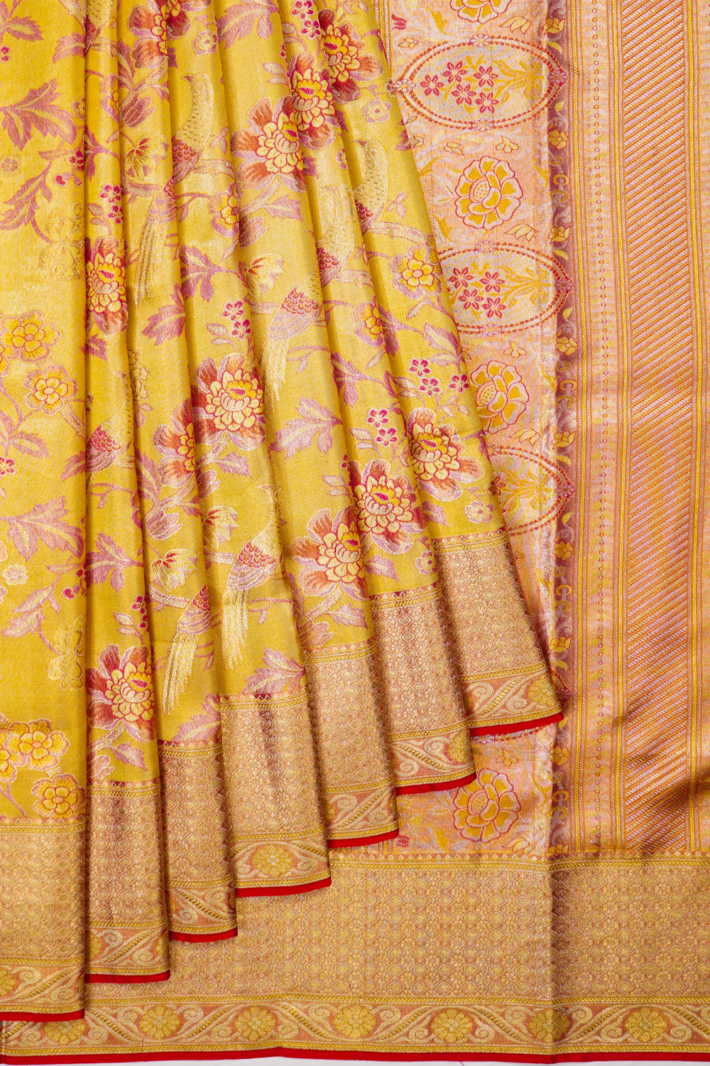 Kanchipuram Silk Tissue Brocade Yellow Saree