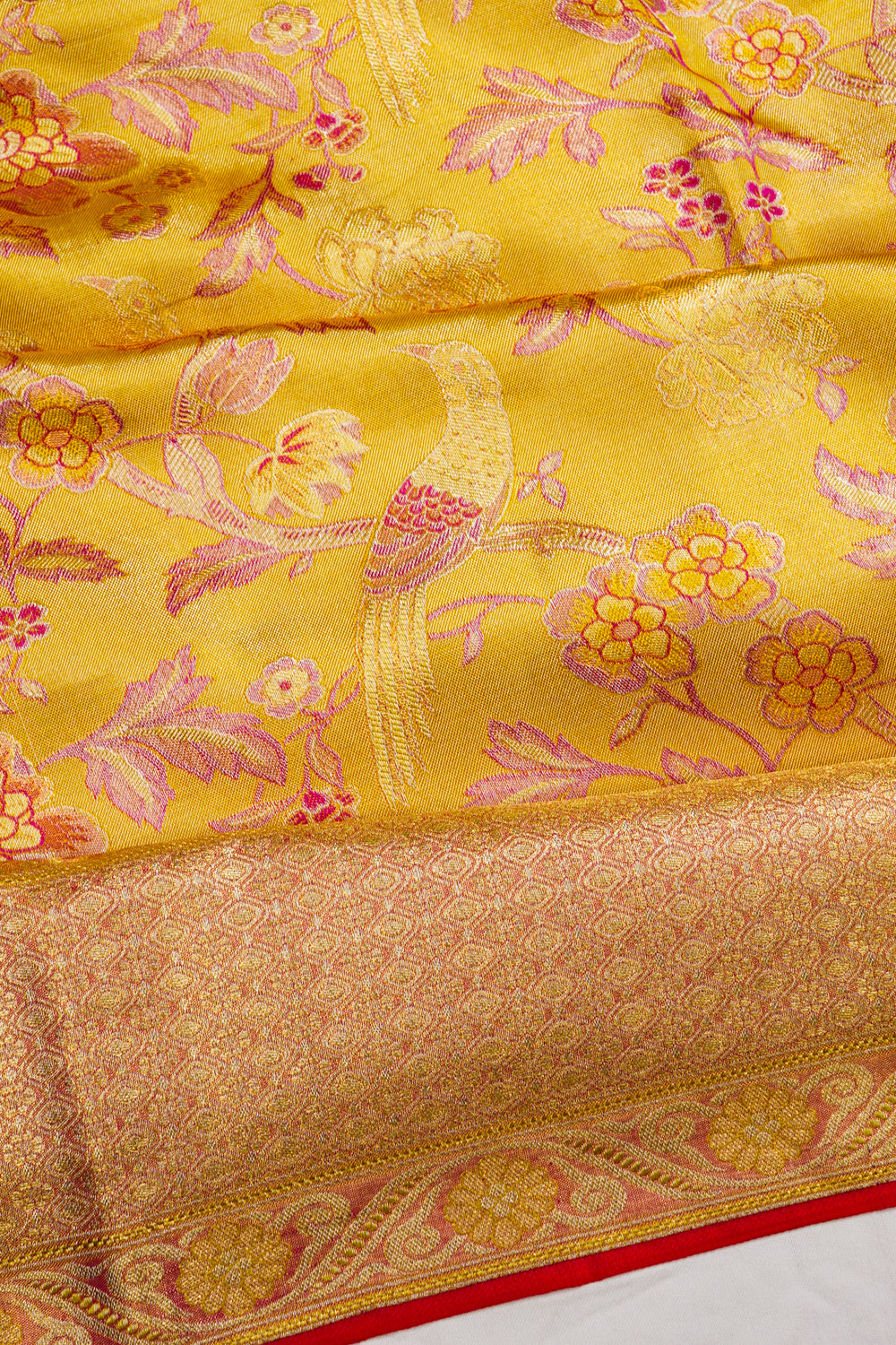 Kanchipuram Silk Tissue Brocade Yellow Saree