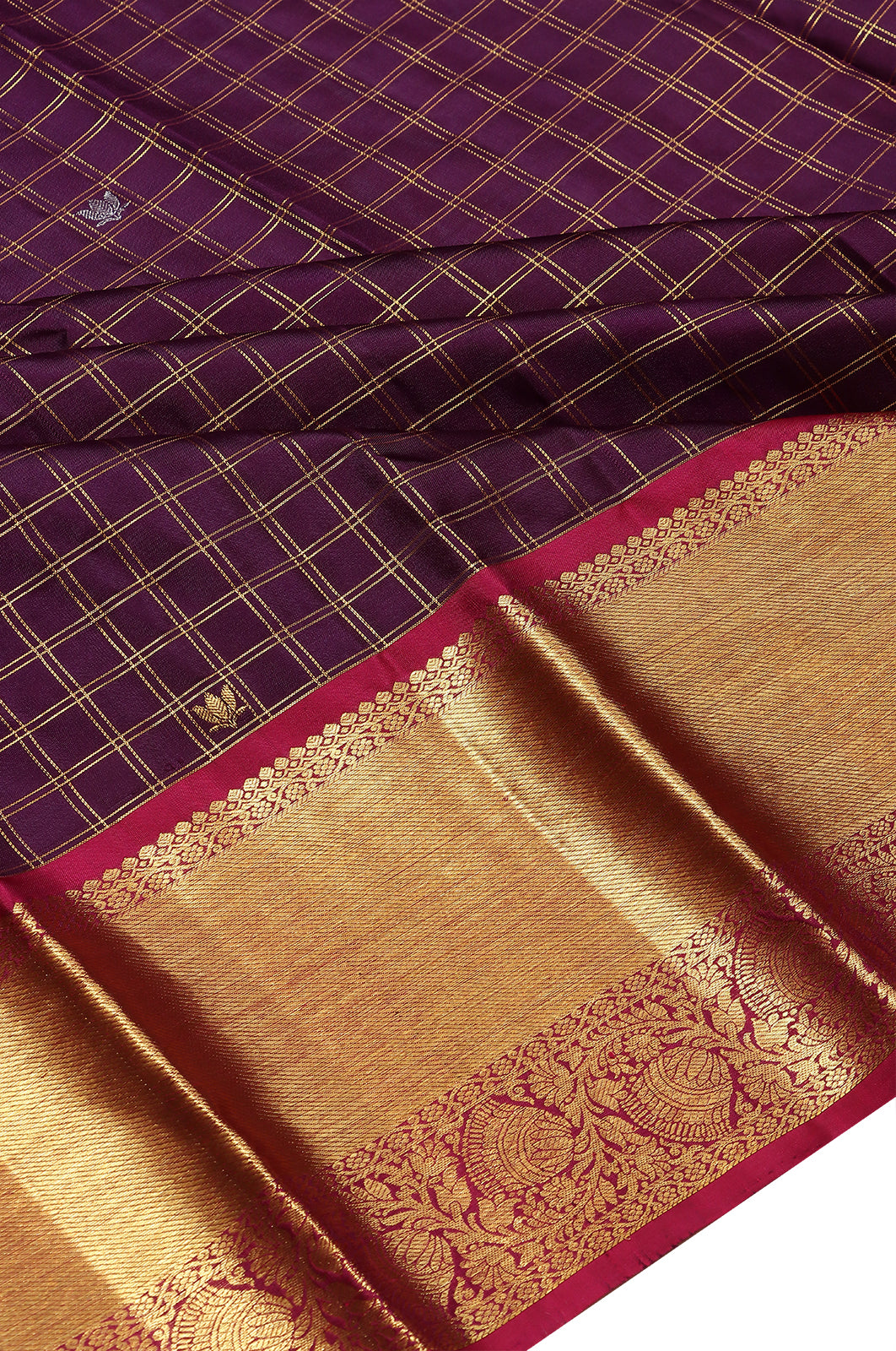 Taranga Kanchi Silk Checks And Butta Burgundy Saree