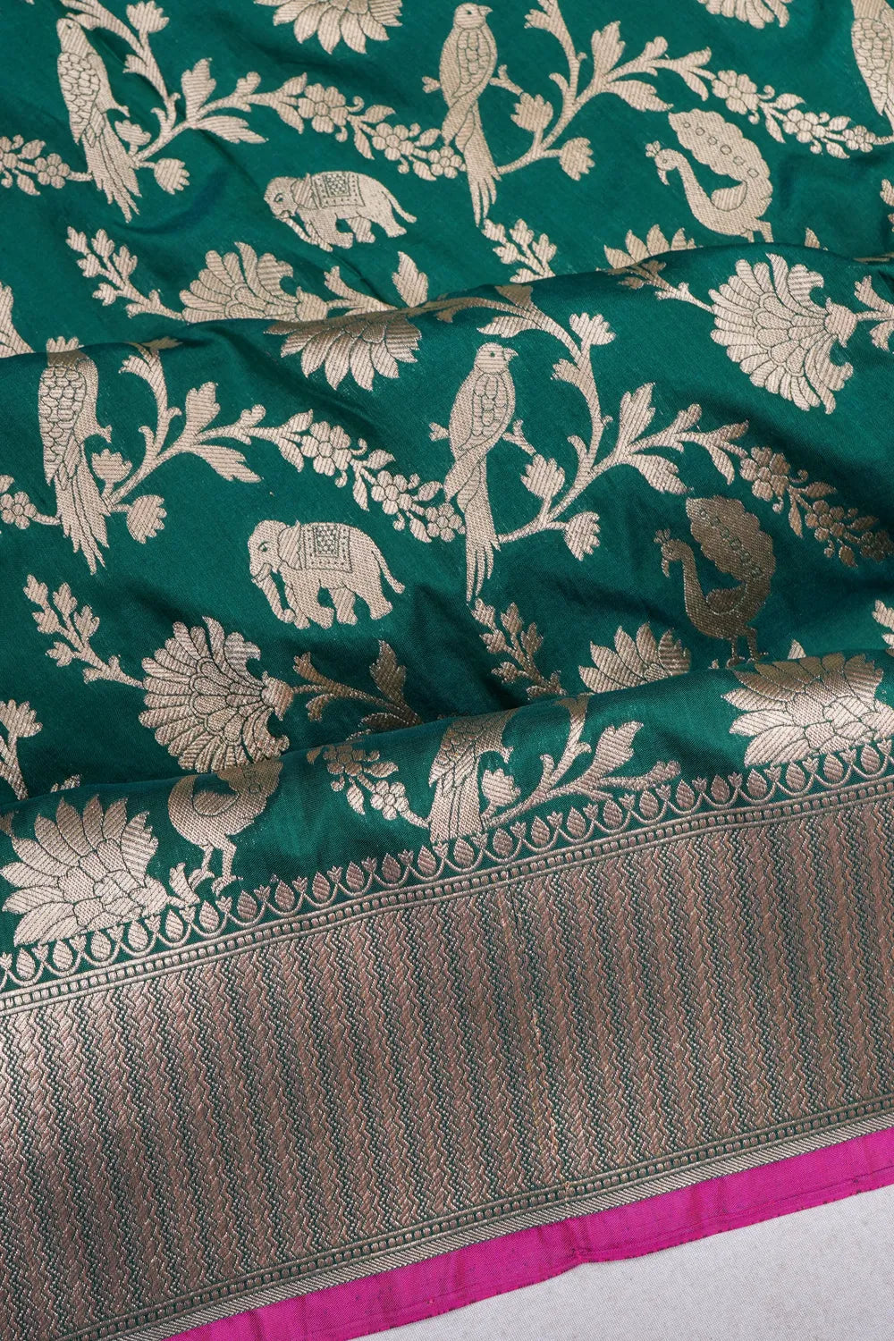 Banarasi Silk Phekwa Brocade Bottle Green Saree