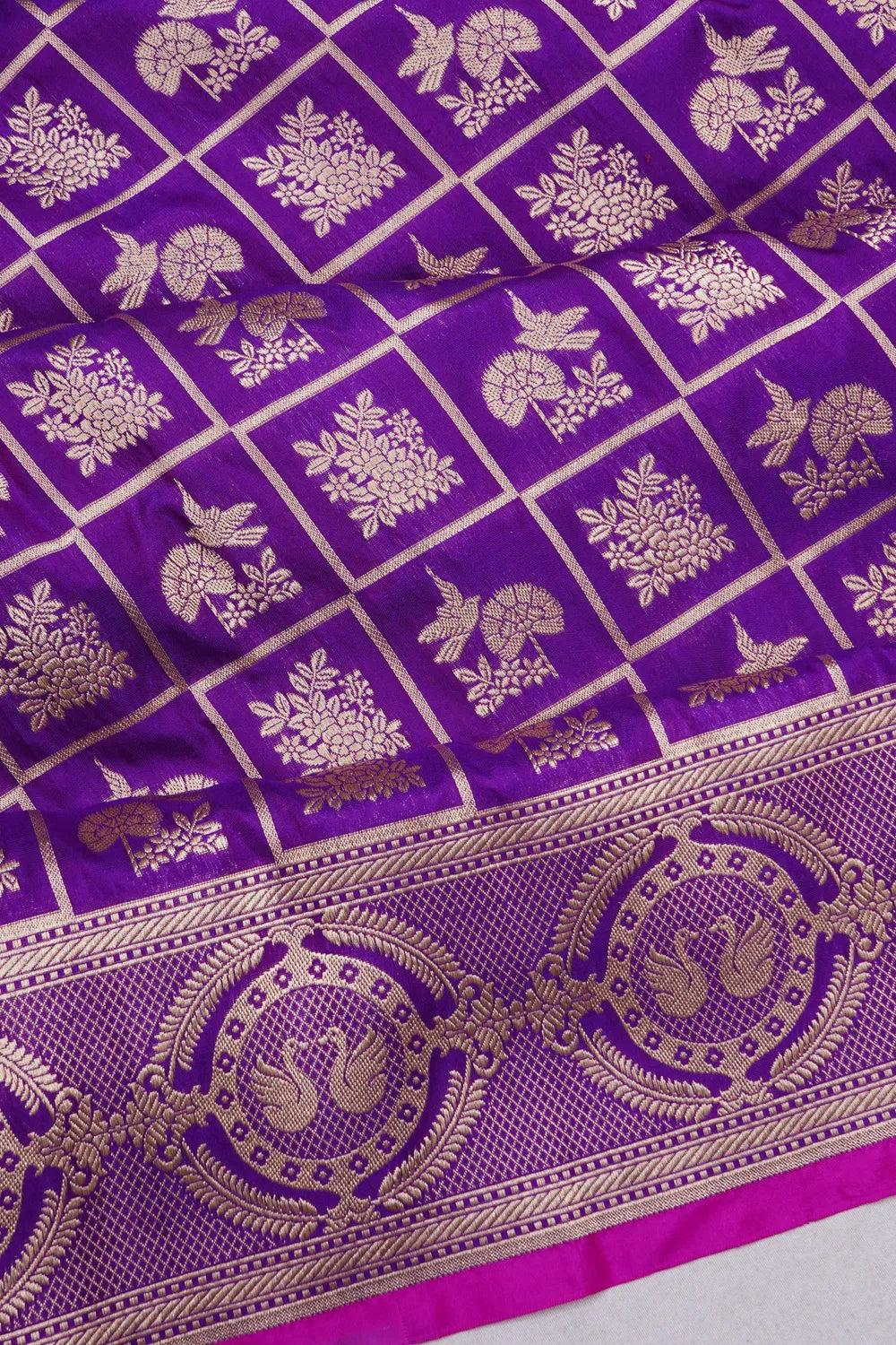 Banarasi Silk Phekwa Checks And Butta Violet Saree