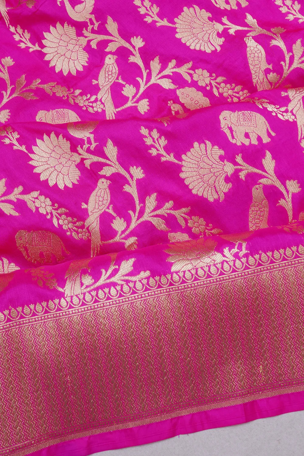 Banarasi Silk Phekwa Brocade Rani Pink Saree