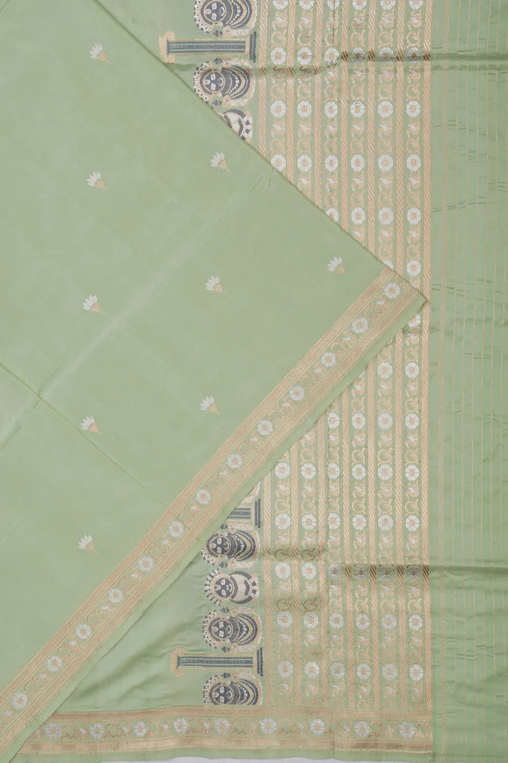 Banarasi Silk Kadwa Butta Pista Green Saree With Sreenath Ji Pallu