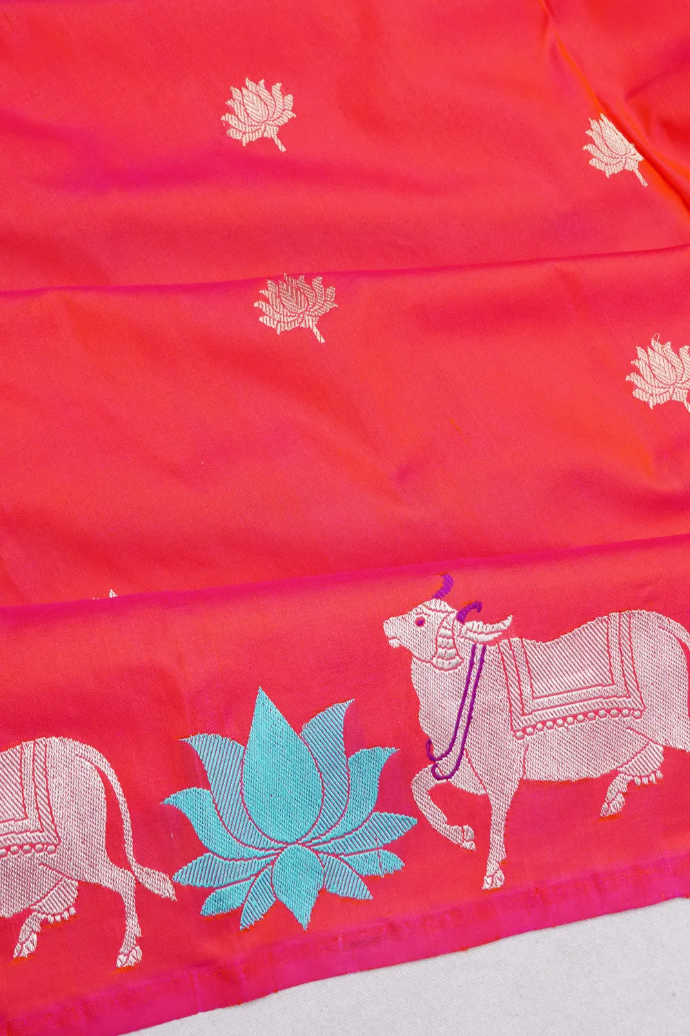 Banarasi Silk Butta Red Saree With Pichwai Border