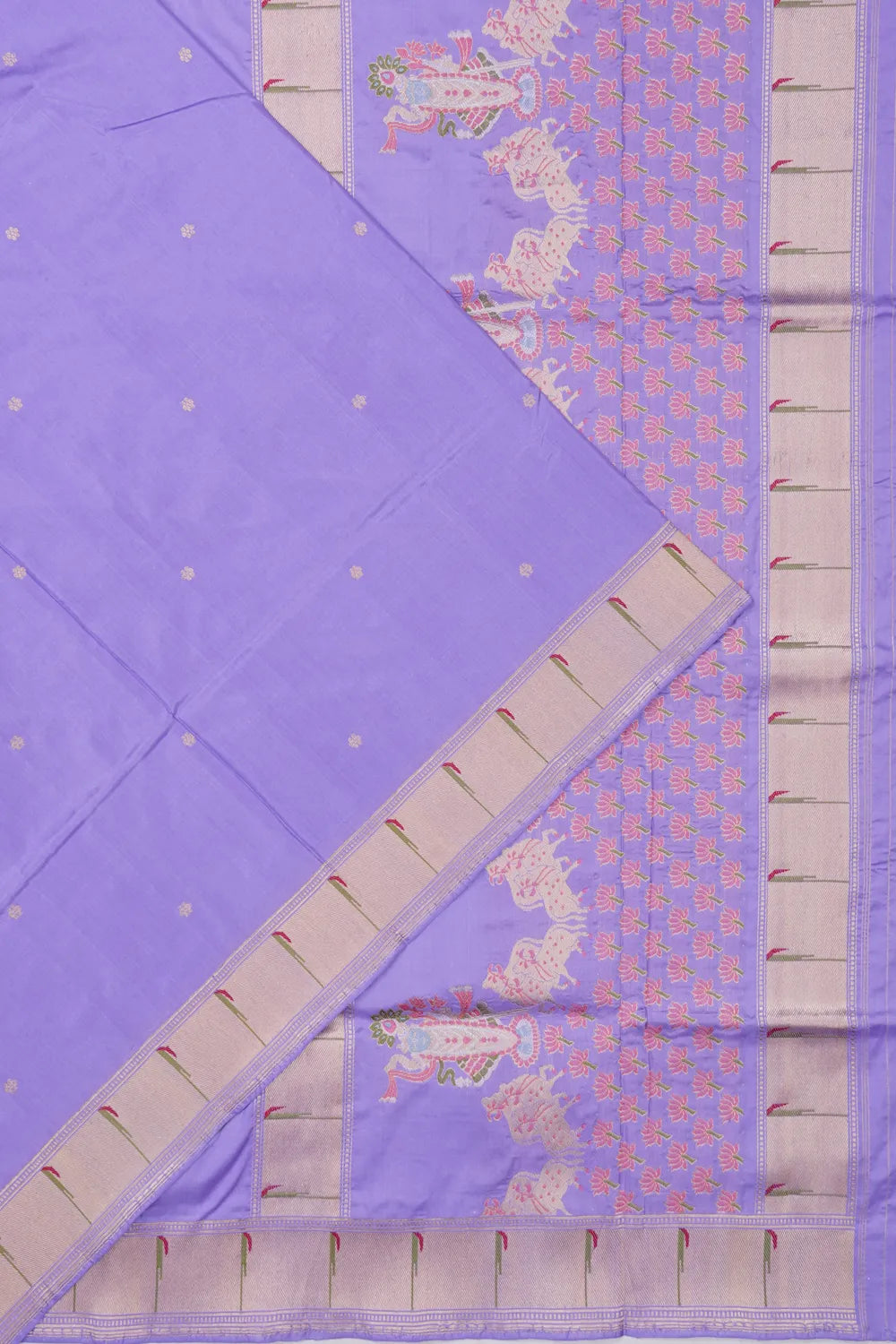 Banarasi Silk Kadwa Butta Pastel Blue Saree With Paithani Inspired Muniya Border