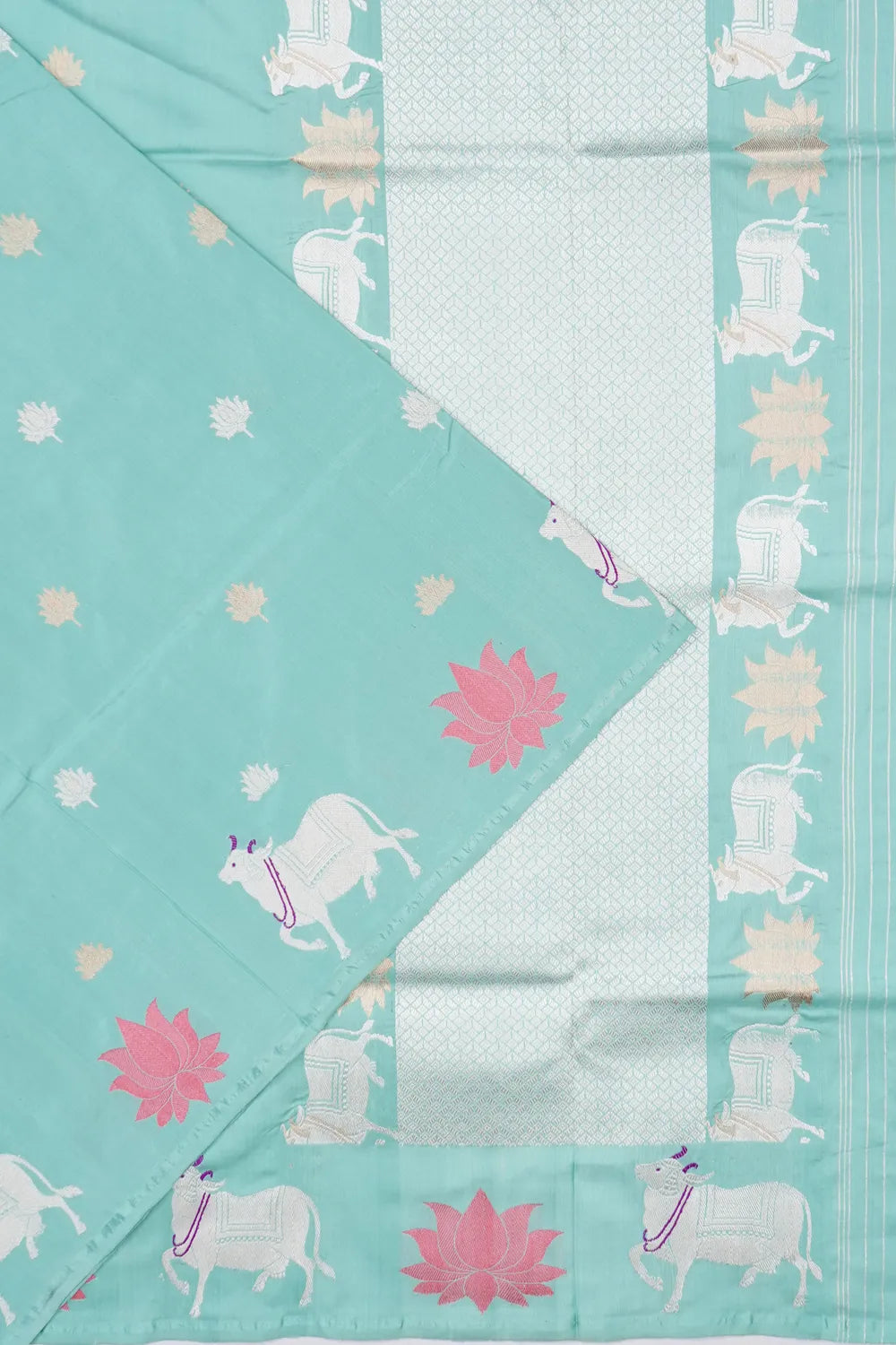 Banarasi Silk Kadwa Butta Sea Green Saree With Pichwai Border