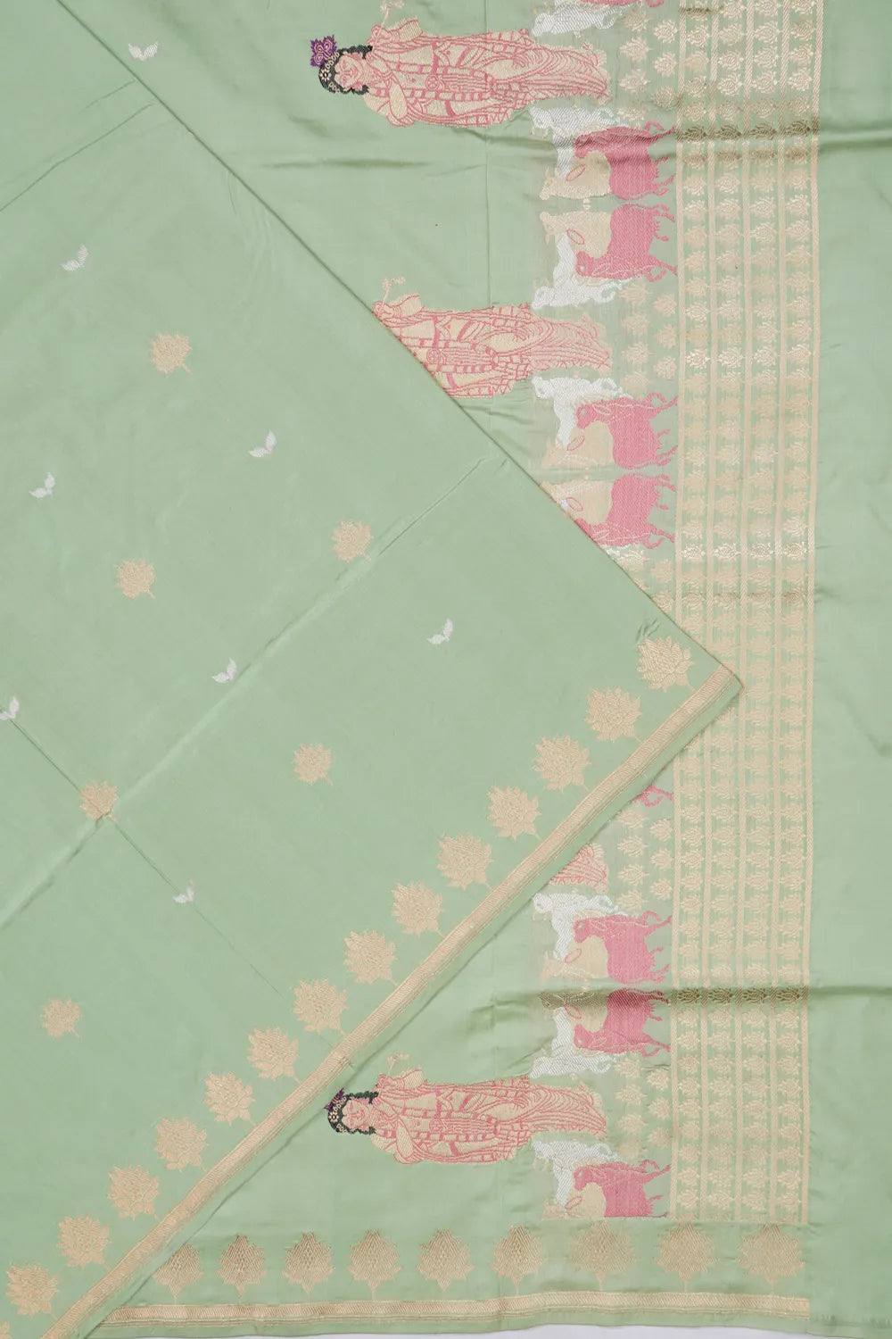Banarasi Silk Kadwa Butta Pista Green Saree