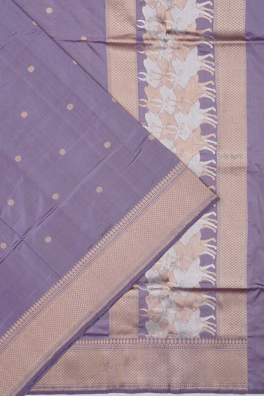 Banarasi Silk Kadwa Butta Lilac Saree With Pichwai Pallu