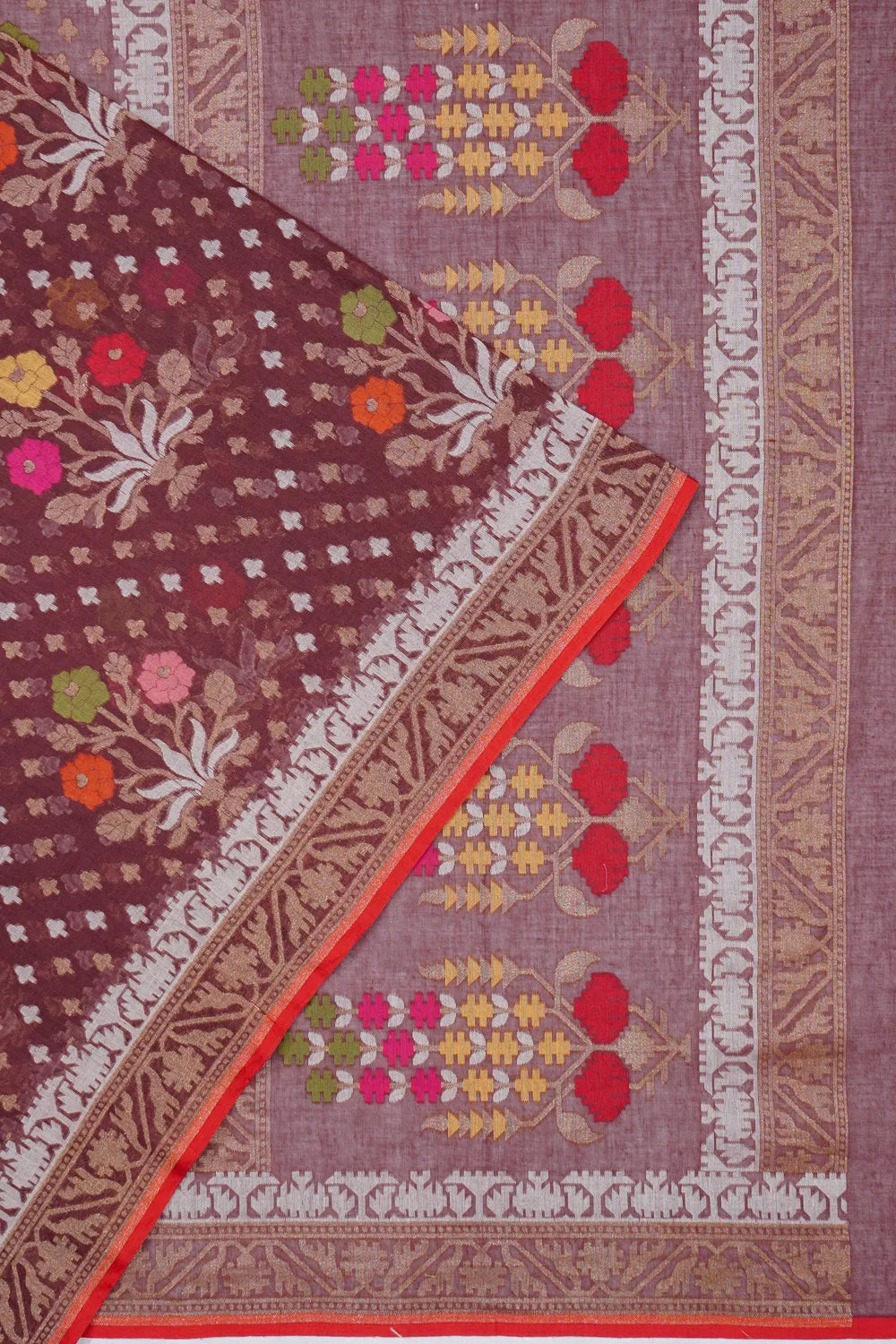 Banarasi Cotton Brocade Brown Saree