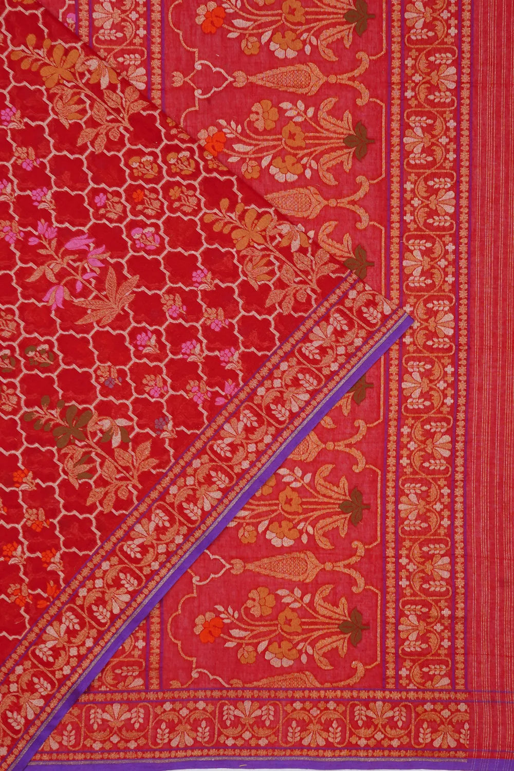 Banarasi Cotton Brocade Red Saree