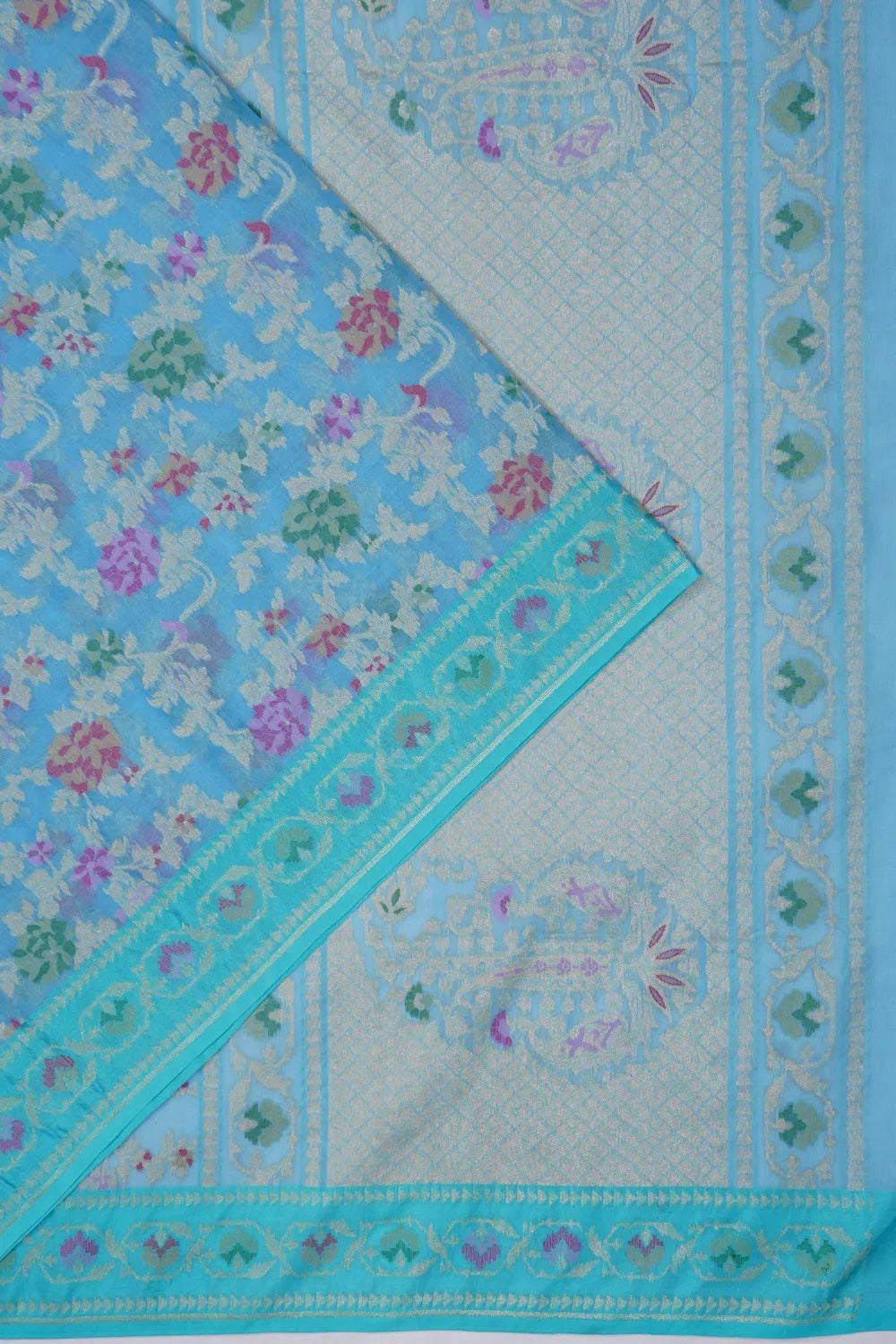 Banarasi Cotton Brocade Sky Blue Saree