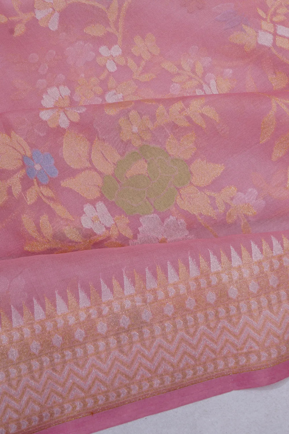 Banarasi Kora Organza Brocade Baby Pink saree
