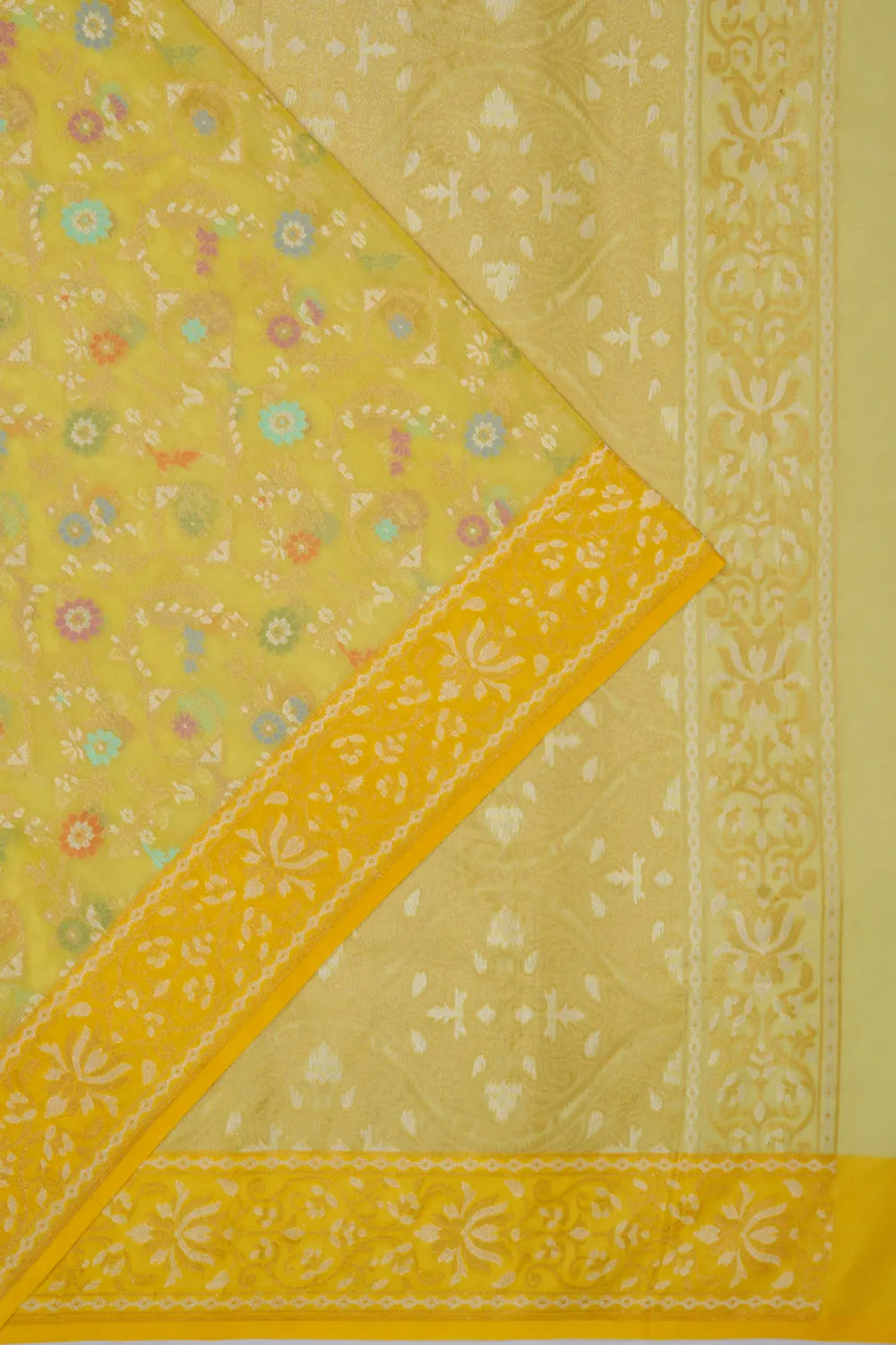 Banarasi Cotton Brocade Yellow Saree