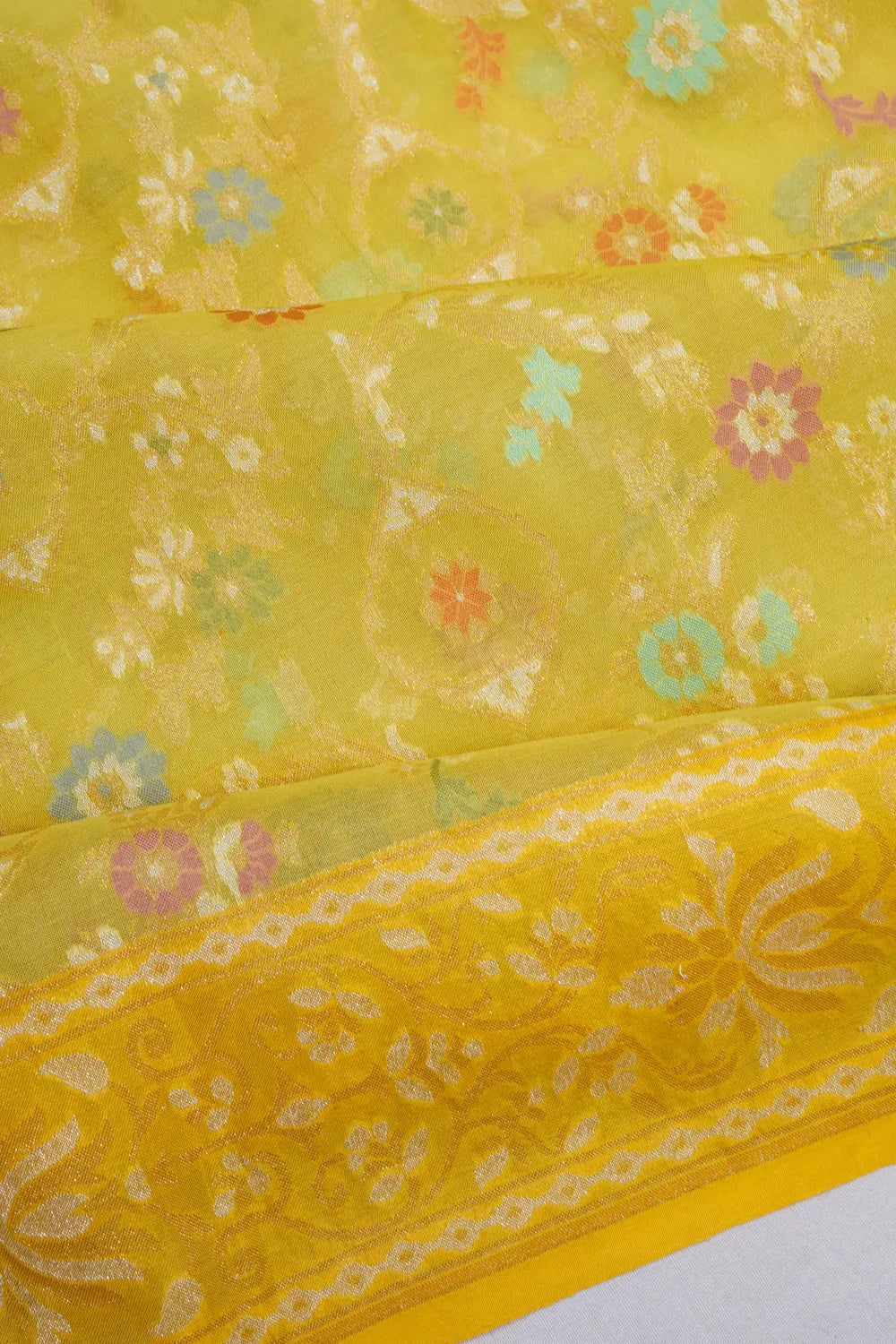 Banarasi Cotton Brocade Yellow Saree