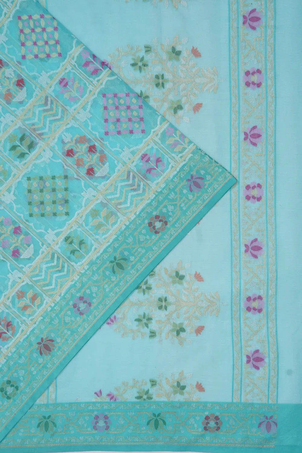 Banarasi Cotton Brocade Sky Blue Saree