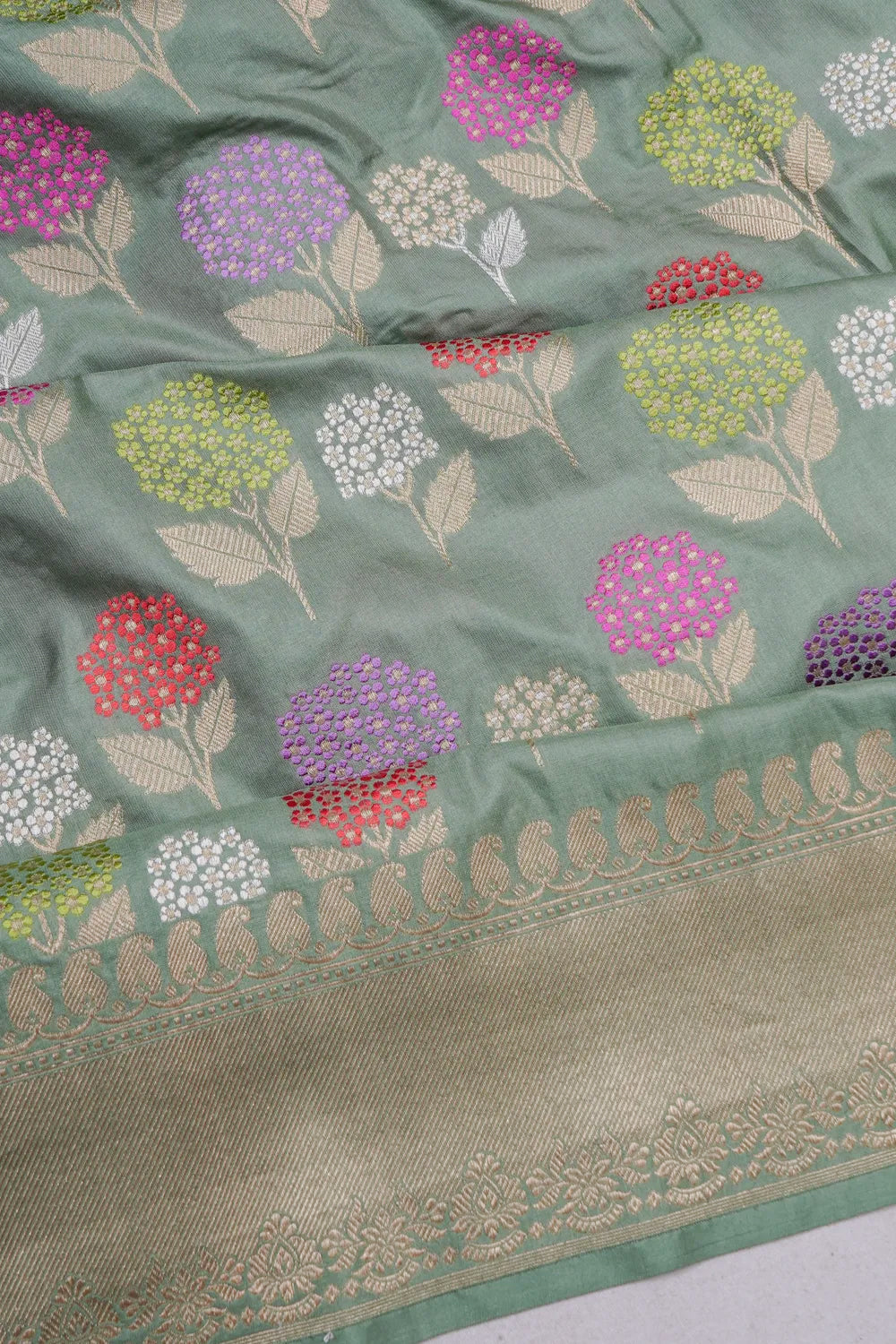 Banarasi Silk Meenakari Butta Sage Green Saree