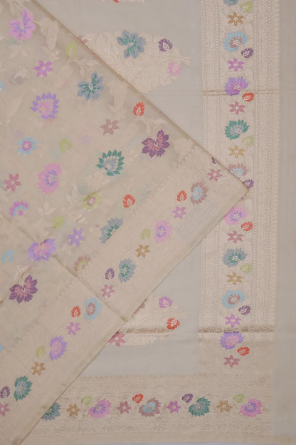 Banarasi Silk Tissue Meenakari Kadwa Jaal Beige Saree