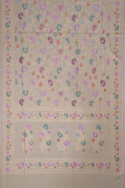 Banarasi Silk Tissue Meenakari Kadwa Jaal Beige Saree