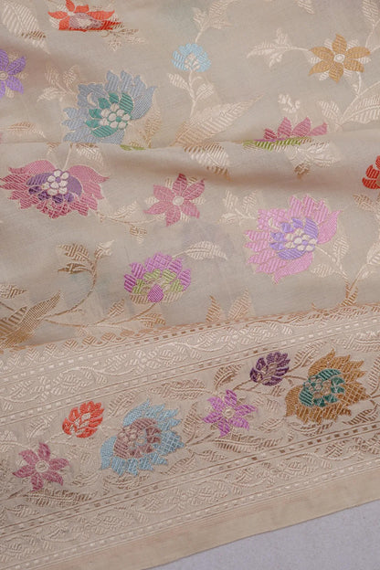 Banarasi Silk Tissue Meenakari Kadwa Jaal Beige Saree