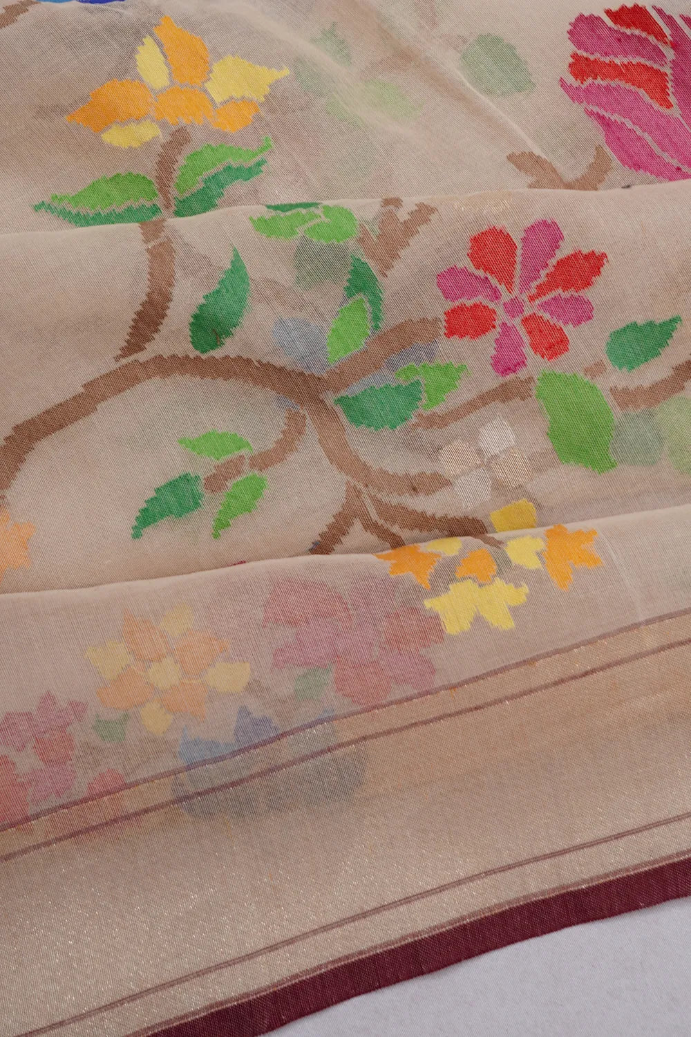 Banarasi Cotton All Over Jamdani Cream Saree