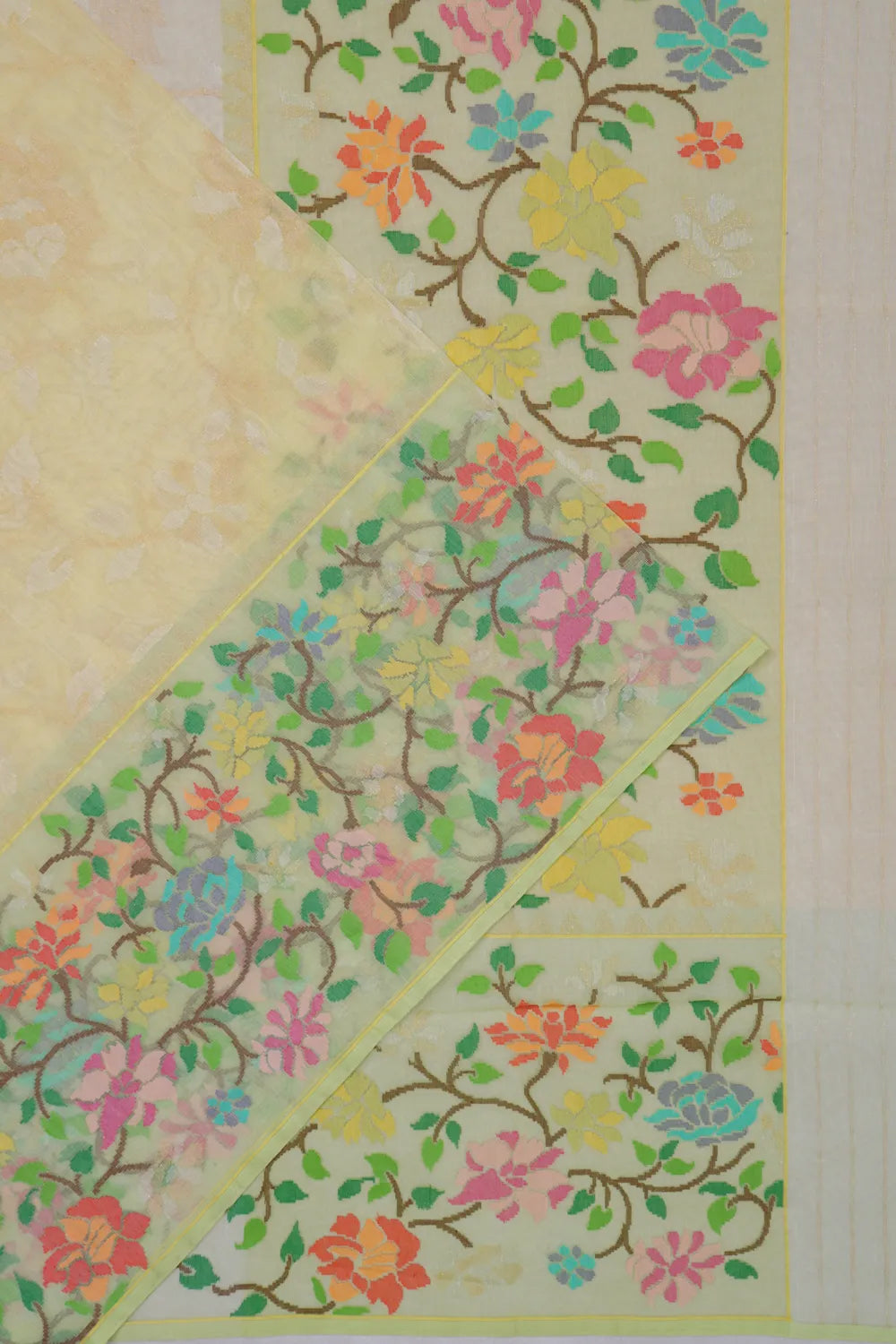 Banarasi Cotton Jamdani Jaal Pale Yellow Saree