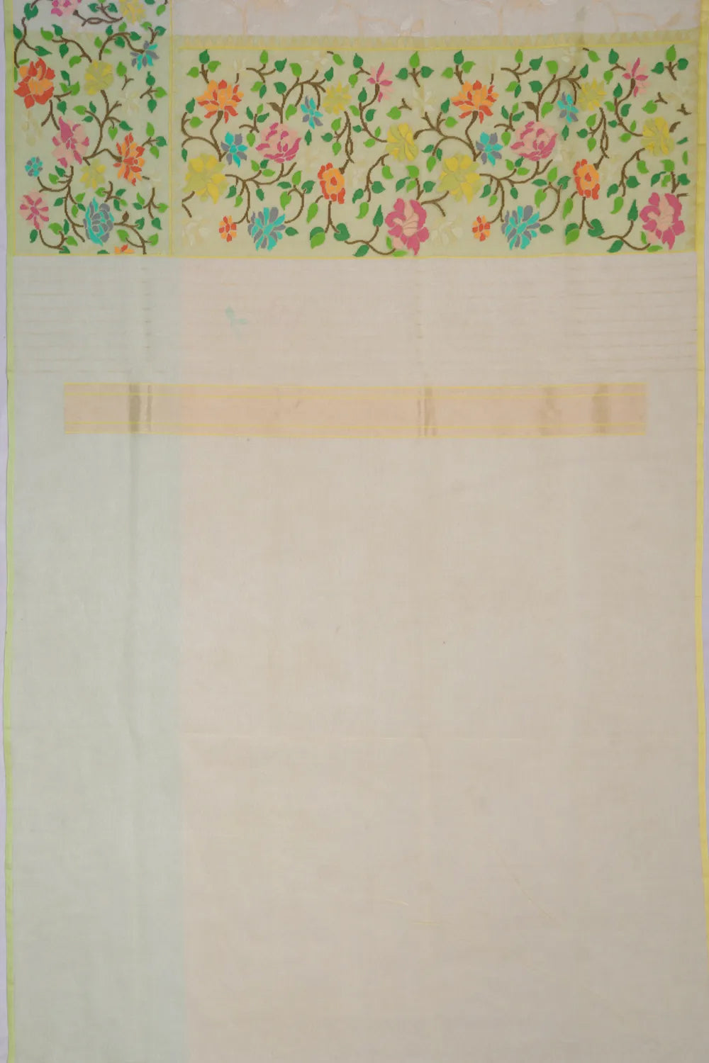 Banarasi Cotton Jamdani Jaal Pale Yellow Saree