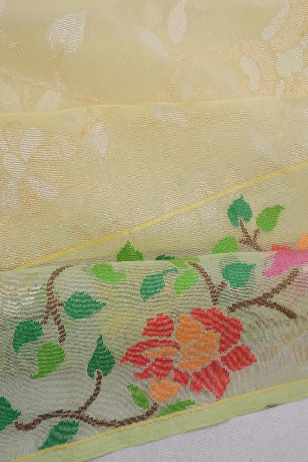 Banarasi Cotton Jamdani Jaal Pale Yellow Saree