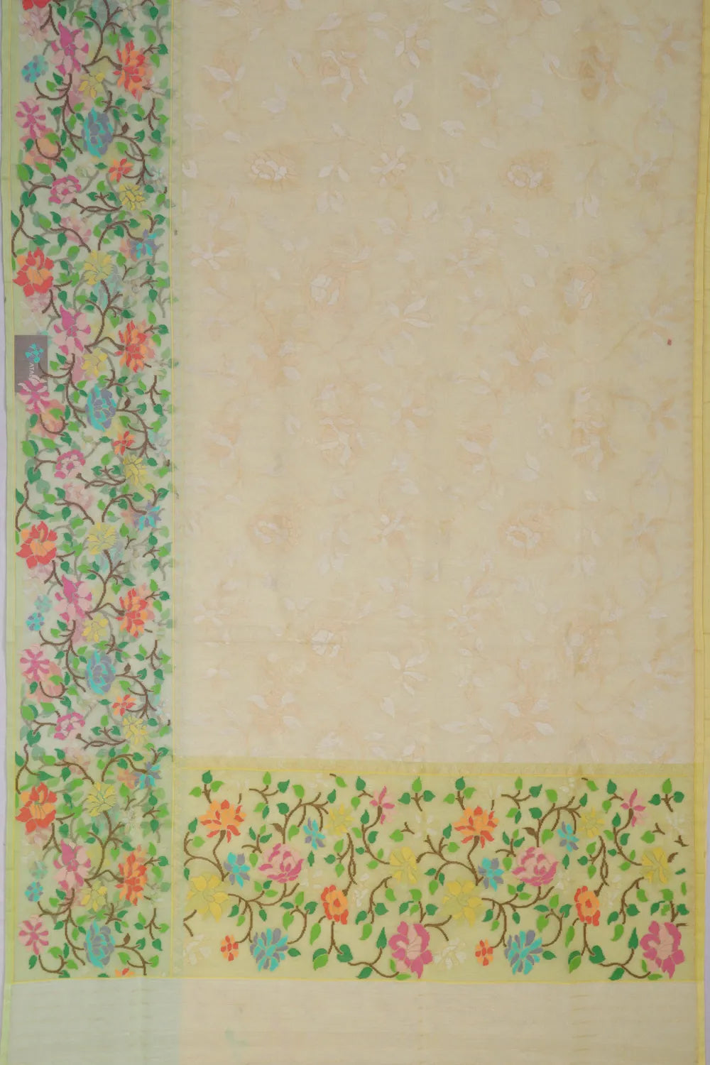 Banarasi Cotton Jamdani Jaal Pale Yellow Saree