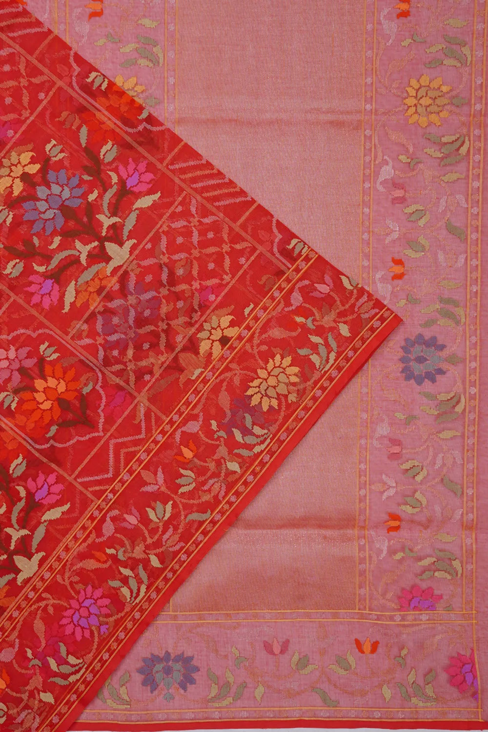 Banarasi Cotton Jamdani Jaal Rakthambari Red Saree