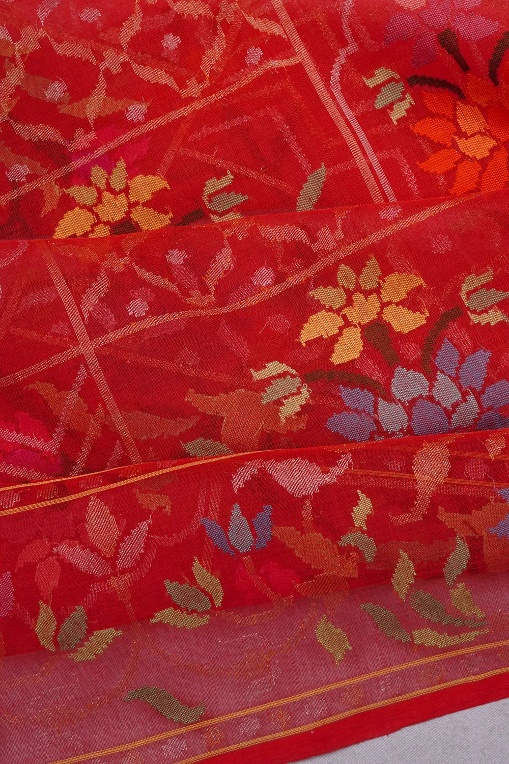 Banarasi Cotton Jamdani Jaal Rakthambari Red Saree