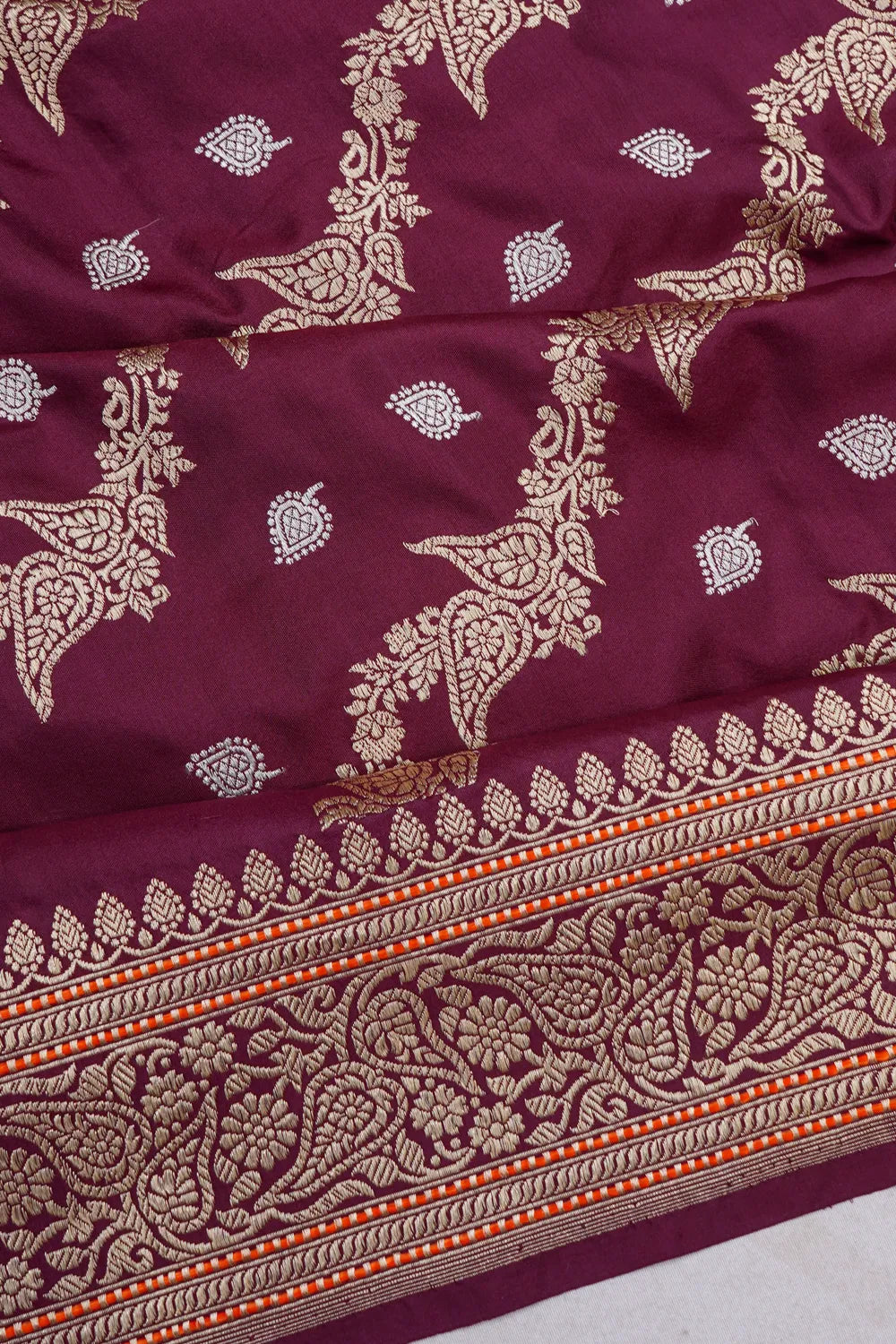 Banarasi Silk Jaal And Butta Brown Saree