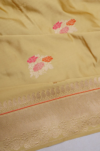 Banarasi Satin Butta Cream Saree