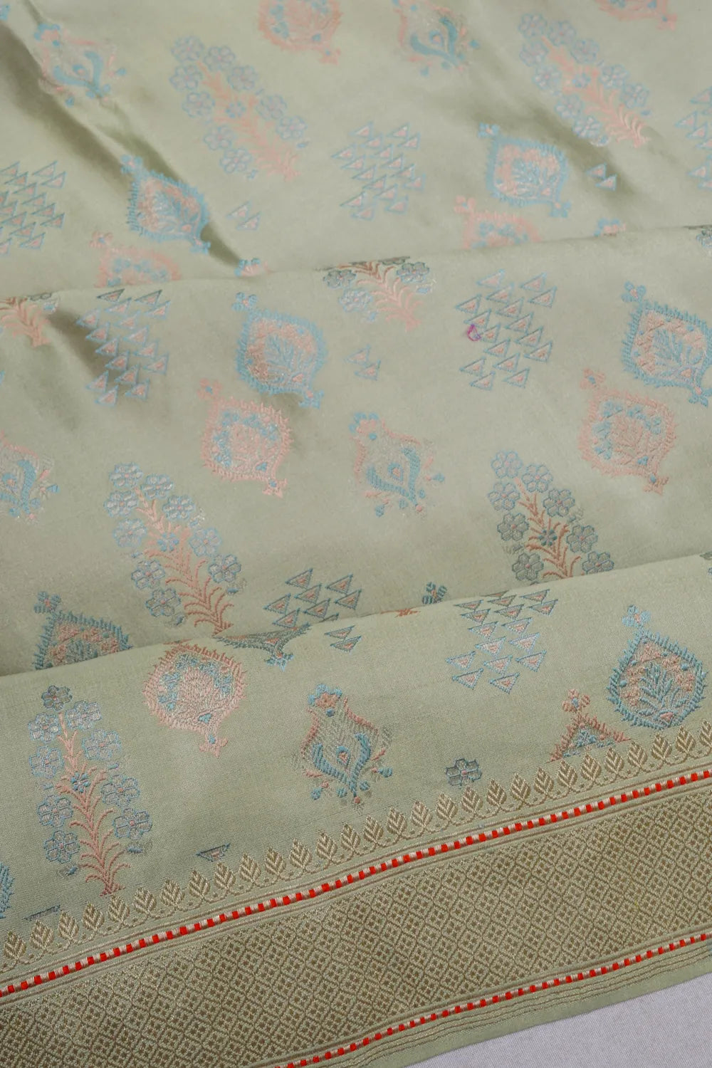 Banarasi Silk Tanchoi Butta Pastel Green Saree