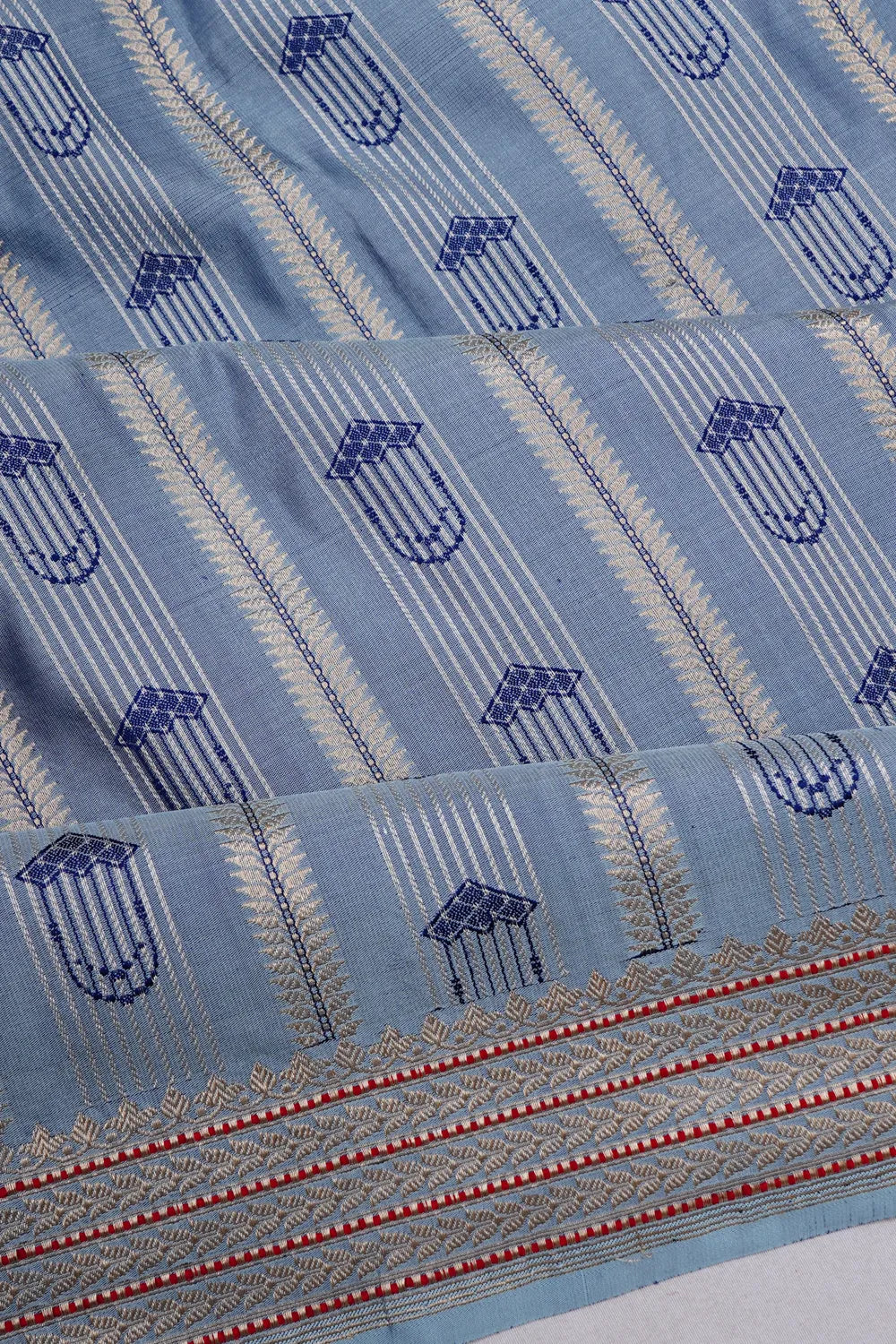 Banarasi Silk Vertical Lines Blue Saree