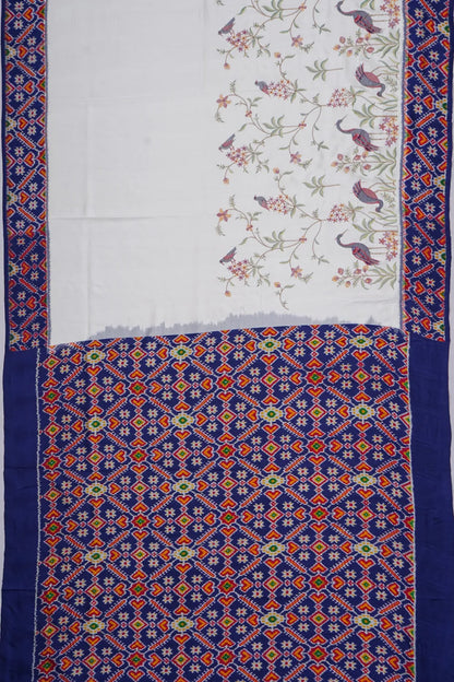 Pochampally Silk Ikat Embroidery Jaal White Saree