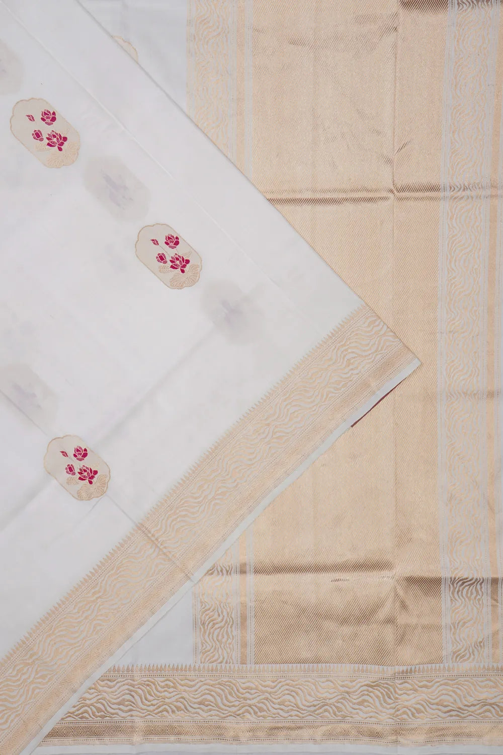 Banarasi Silk Kadwa Butta White Saree