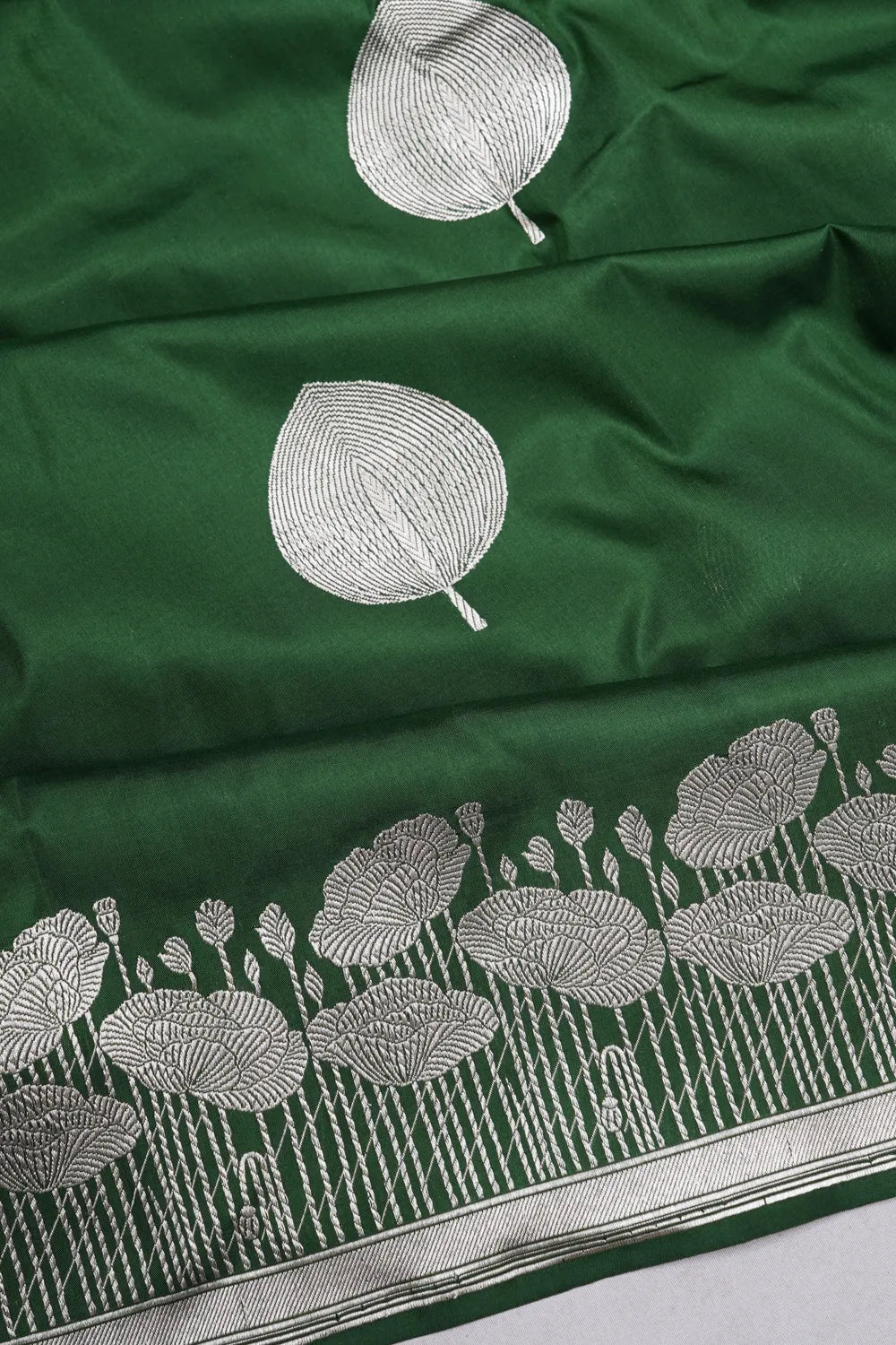 Banarasi Silk Kadwa Butta Bottle Green Saree