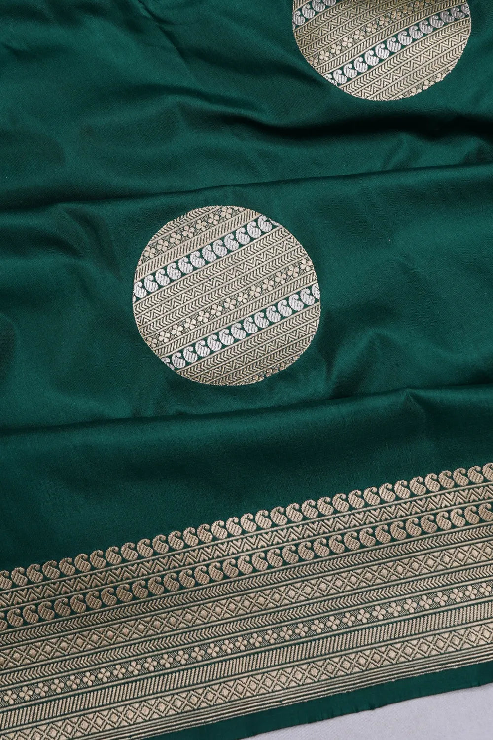 Banarasi Silk Kadwa Butta Bottle Green Saree