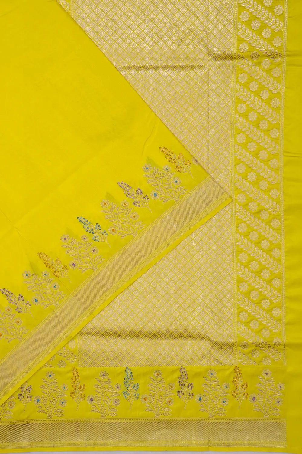 Banarasi Silk Butta Lemon Yellow Saree