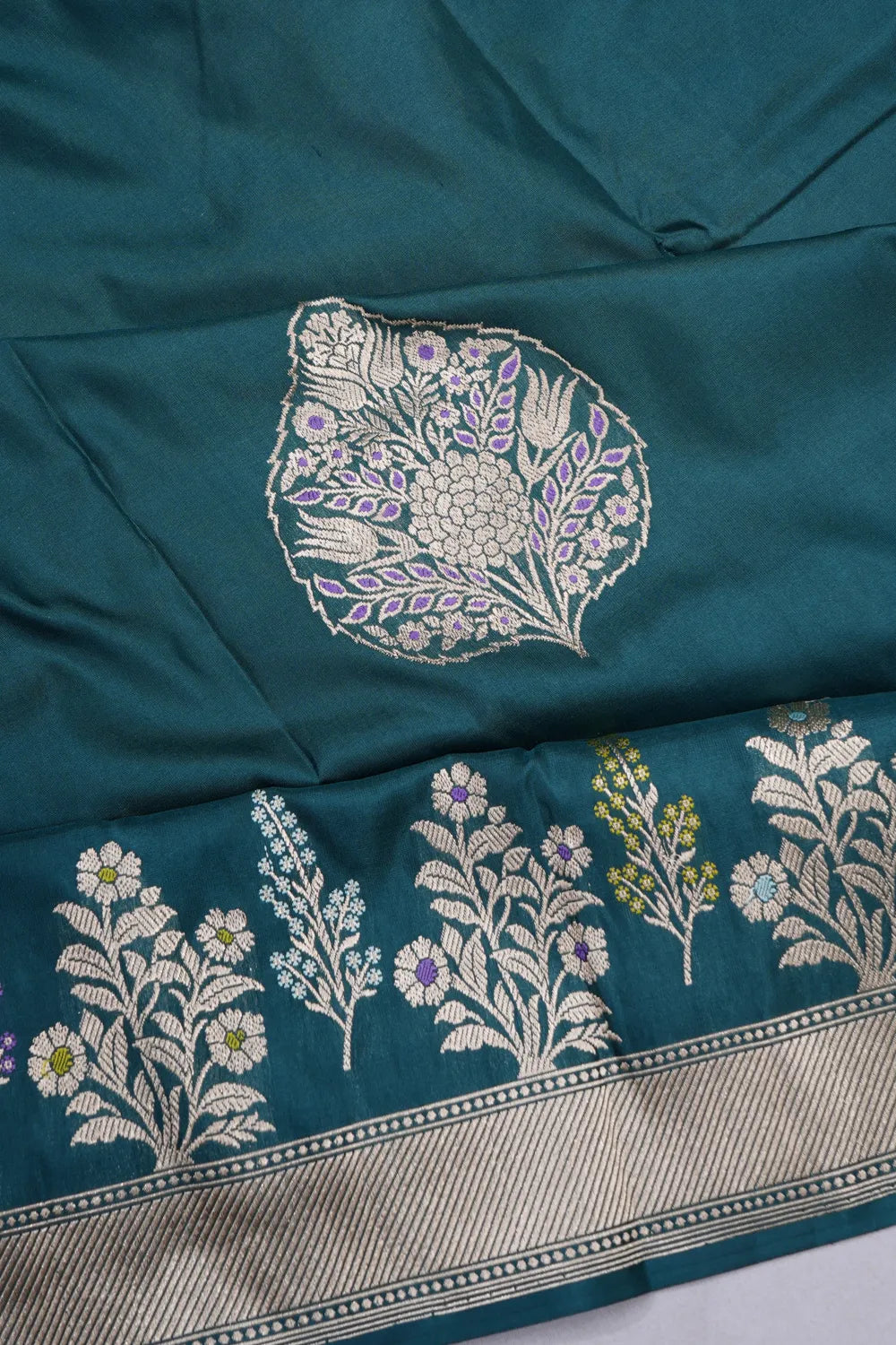 Banarasi Silk Butta Teal Blue Saree