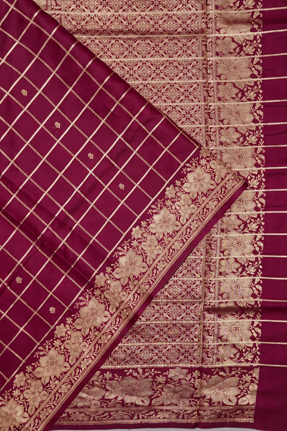 Banarasi Silk Kadwa Checks And Butta Purple Saree