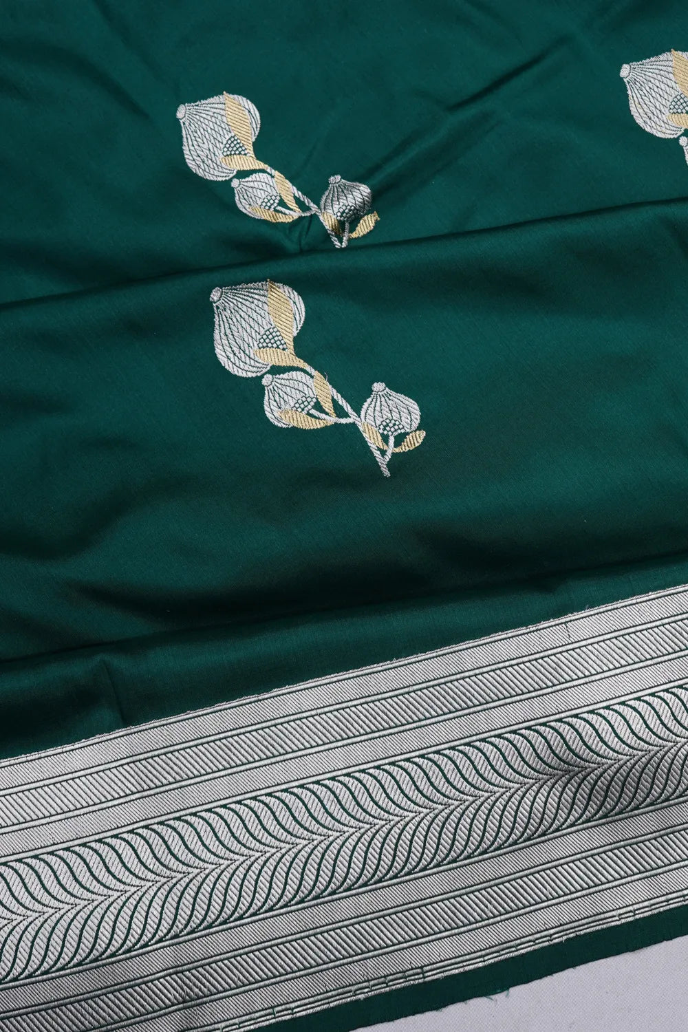 Banarasi Silk Butta Bottle Green Saree